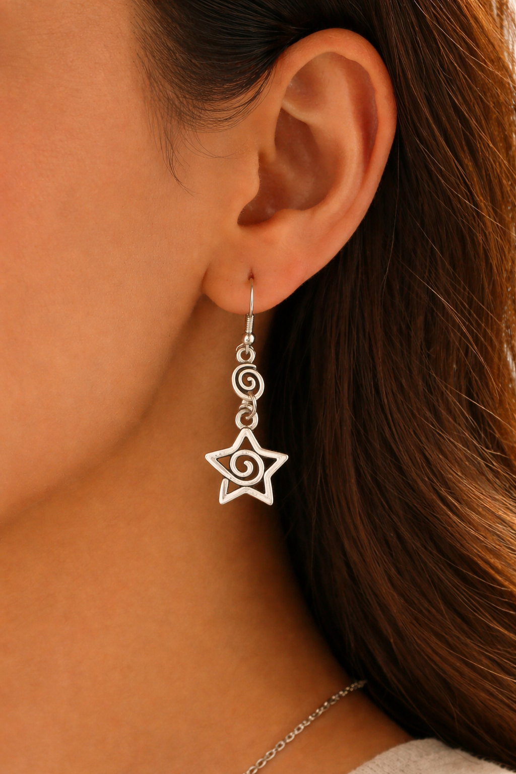 Retro Geometric Swirl Star Dangle Earrings