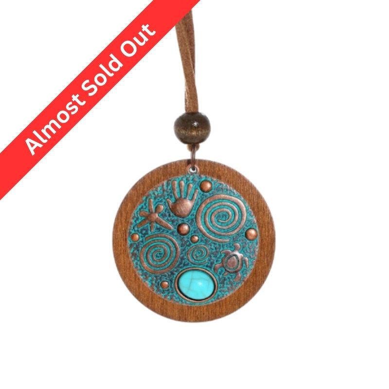 Bohemian Turquoise Wood Round Pendant Necklace