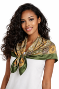 Vintage Paisley Satin Square Scarf – 90×90cm Elegant Headscarf - Green