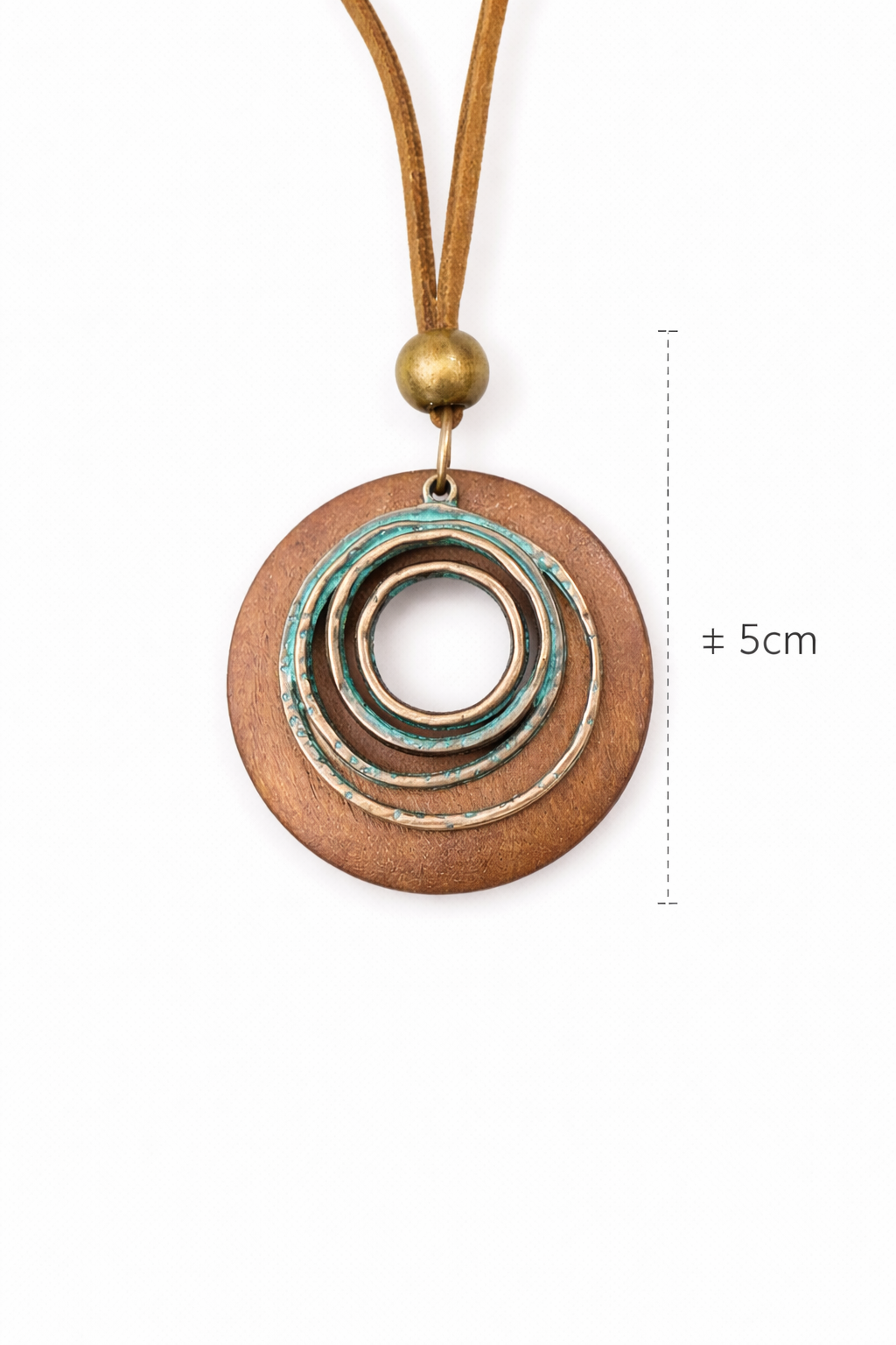 Vintage Bronze-tone Silver plated Wood Circle Pendant Necklace