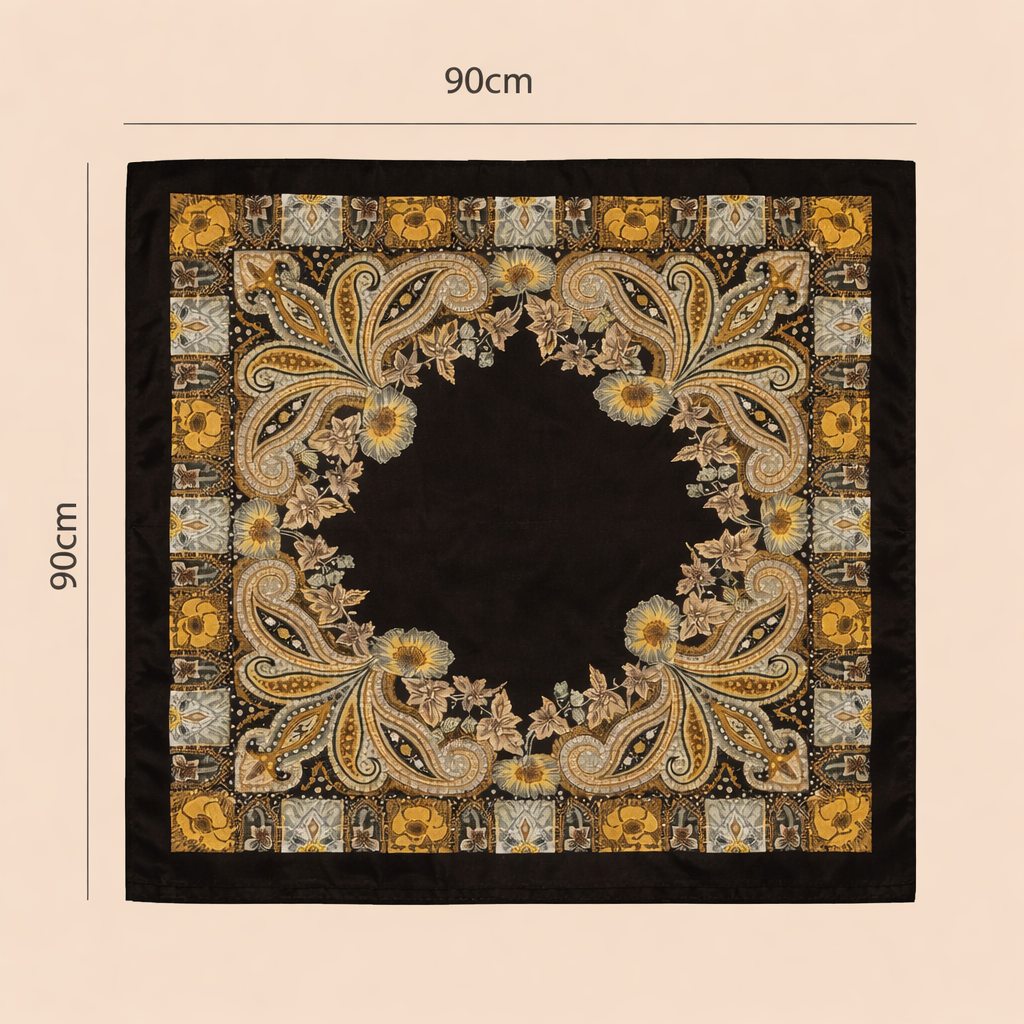 Vintage Paisley Satin Square Scarf – 90×90cm Elegant Headscarf (Black)