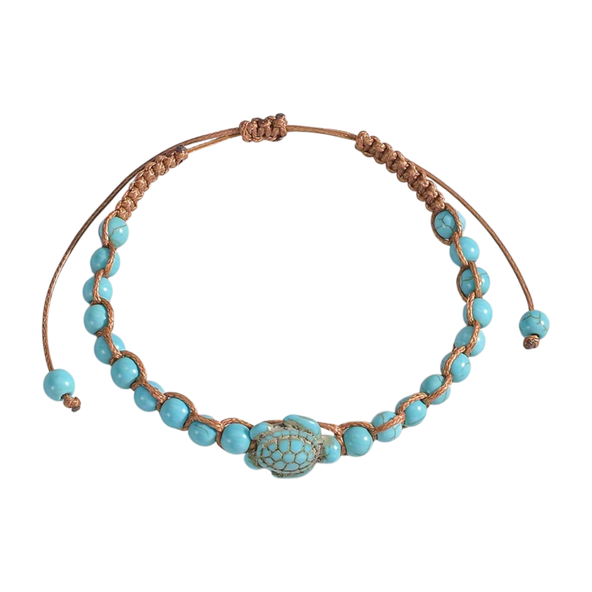 Sea Turtle Turquoise Beaded Anklet – Adjustable Bohemian Beach Jewelry (Unisex)