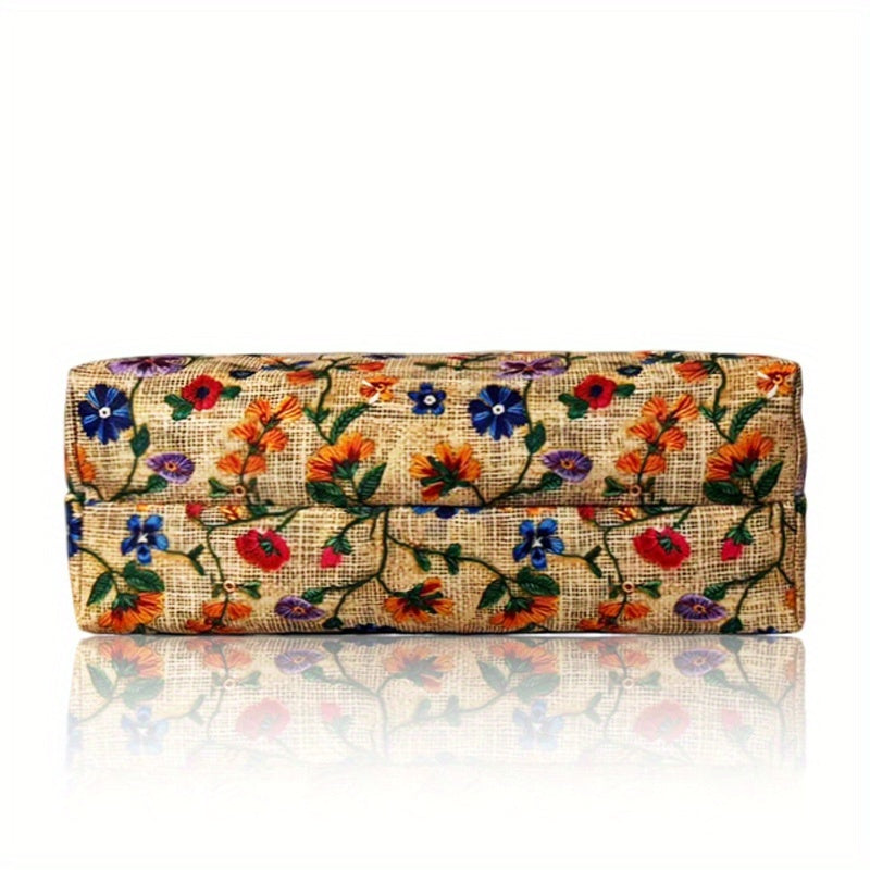 Bohemian Floral Embroidered Large Capacity Tote Bag for Everyday Use, Shopping & Travel