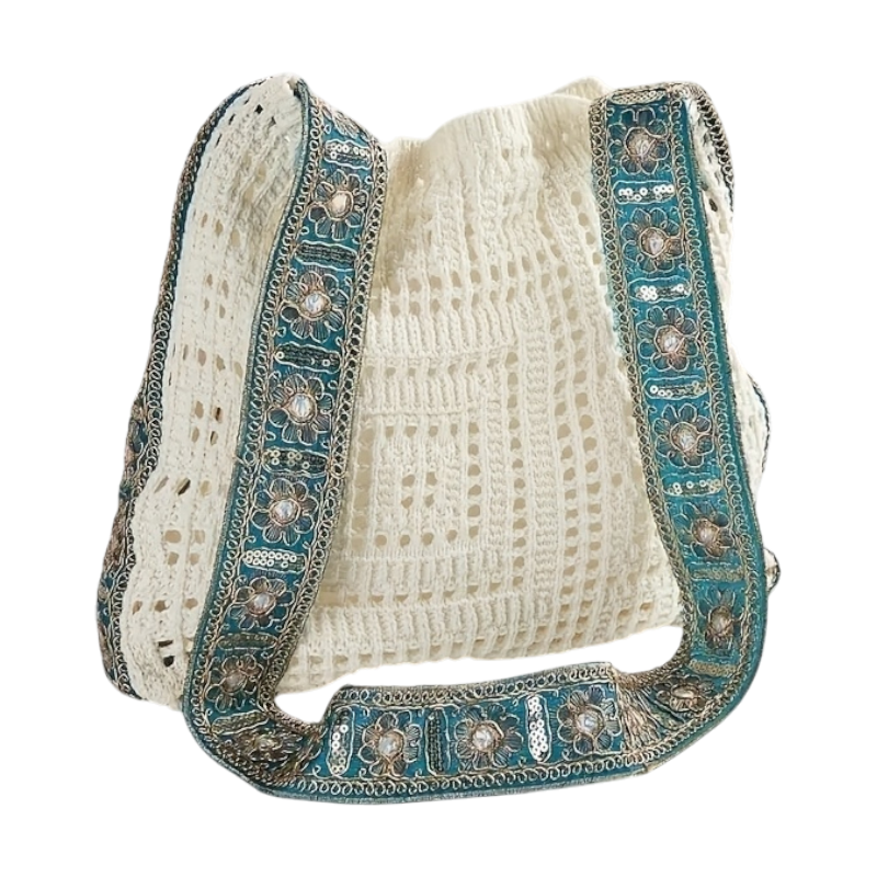 Crochet Shoulder Bag – Polyester Crochet with Embroidered Strap