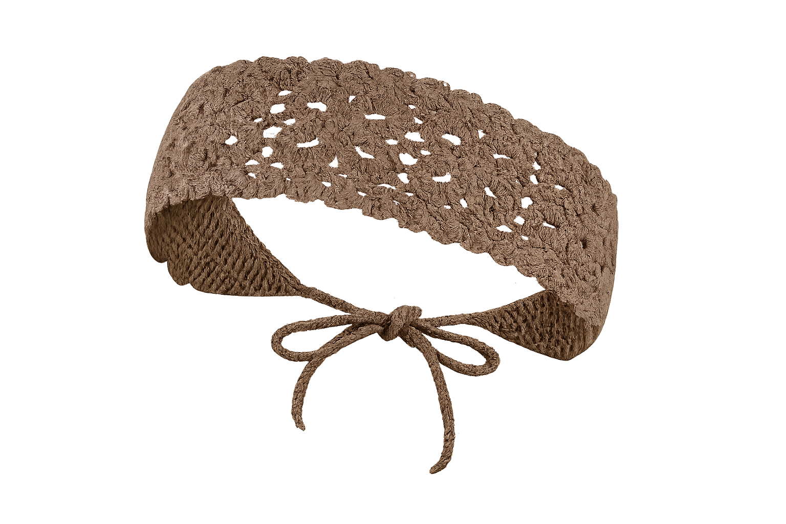 Boho Crochet Flower Hair Band - Soft knitted headband with adjustable tie-back.