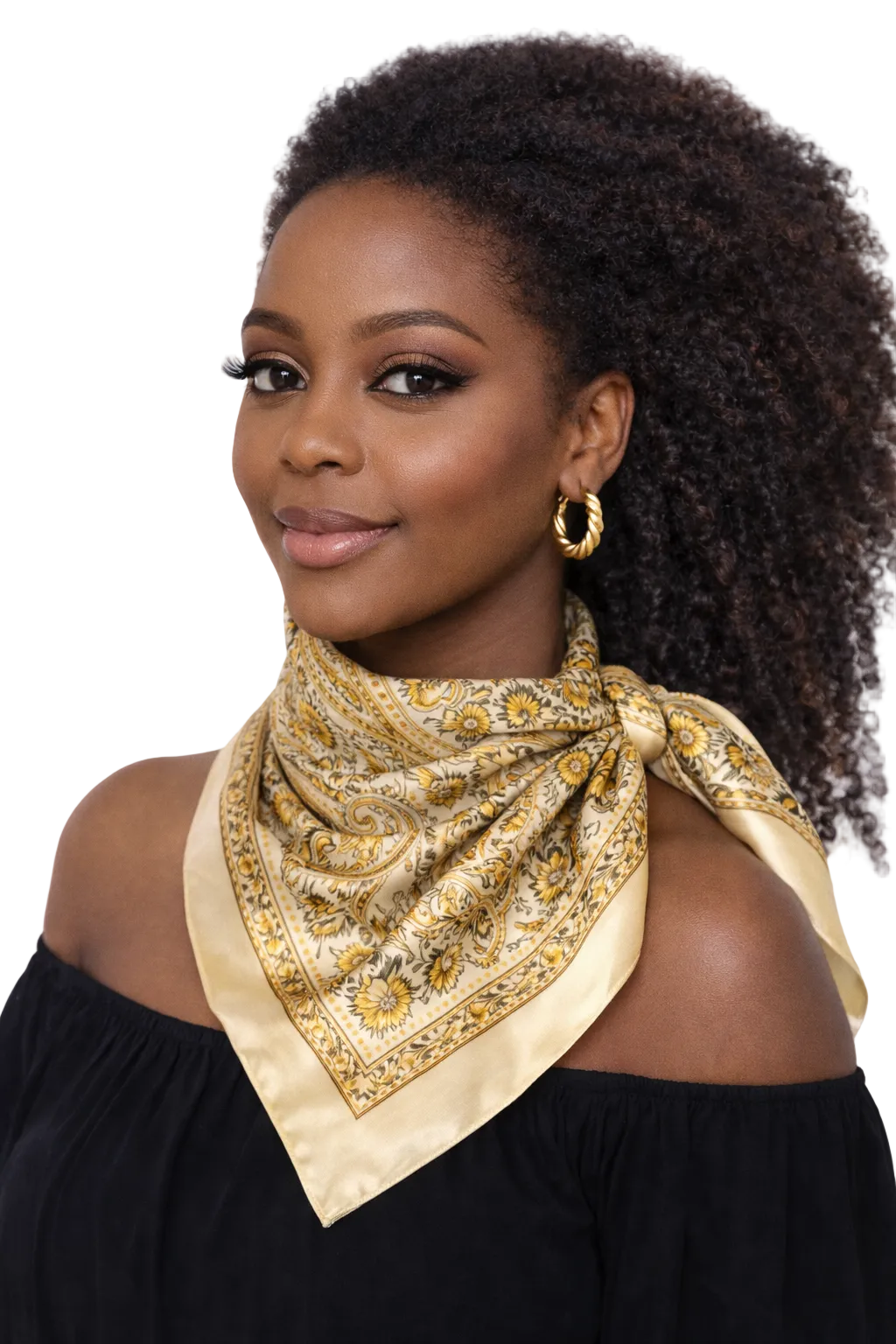 Vintage Paisley Satin Square Scarf – 90×90cm Elegant Headscarf (Beige)