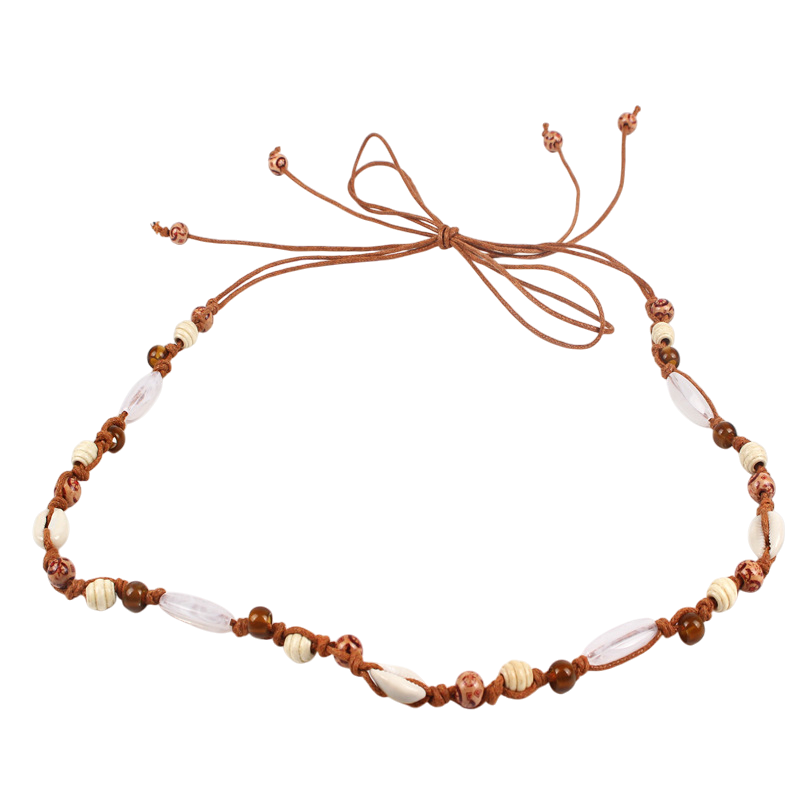 Handmade Bohemian Waist Chain – Wax Rope Belt with Knotted Wooden Beads