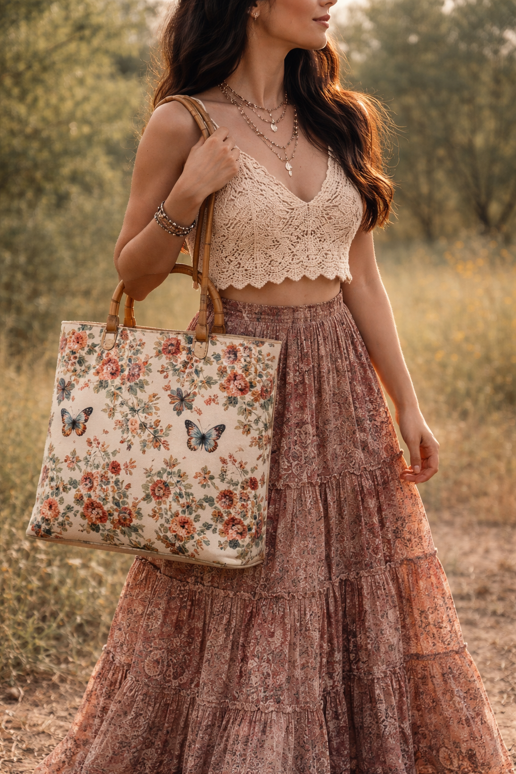 Bohemian Floral Embroidered Large Capacity Tote Bag for Everyday Use, Shopping & Travel