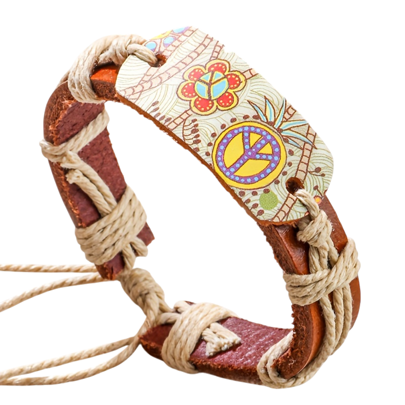 Peace Symbol Print Bohemian Bracelet – Faux Leather Jewellery