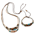 2pcs Boho Bead Necklace & Bracelet Set – Handwoven Wooden Jewellery