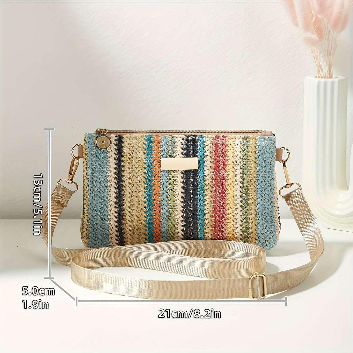 Vintage Country-Style Colorful Woven Crossbody Bag with Adjustable Strap and Spacious Interior