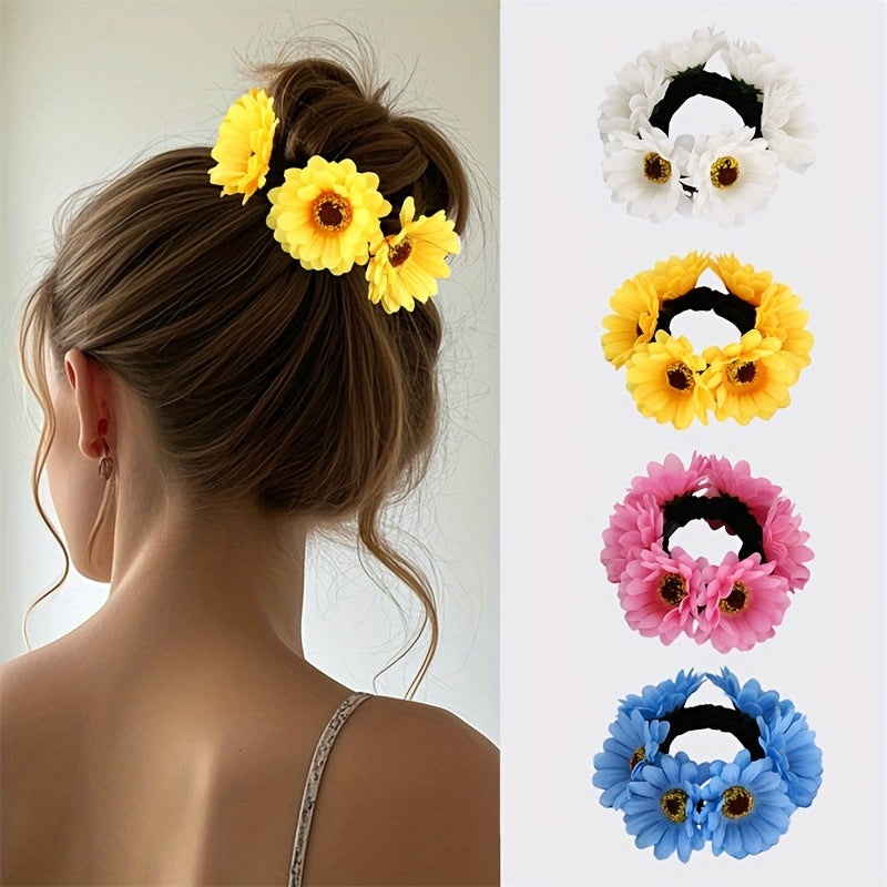 Set of 4 Floral Hair Scrunchies – Sweet Flower Hair Ties for Buns & Ponytails