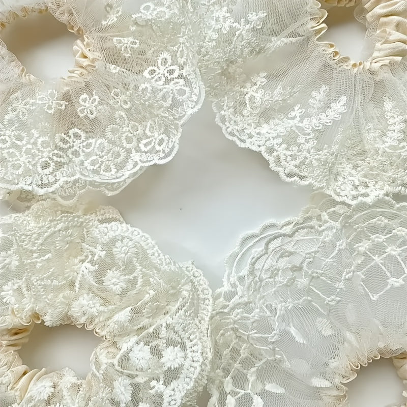 Set of 4 White Lace Scrunchies – Daisy & Four-Leaf Clover Hair Ties