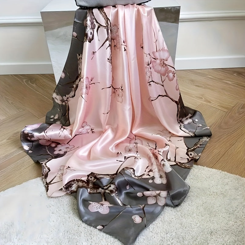 Floral Satin Square Scarf – Soft Lightweight Pink Headscarf