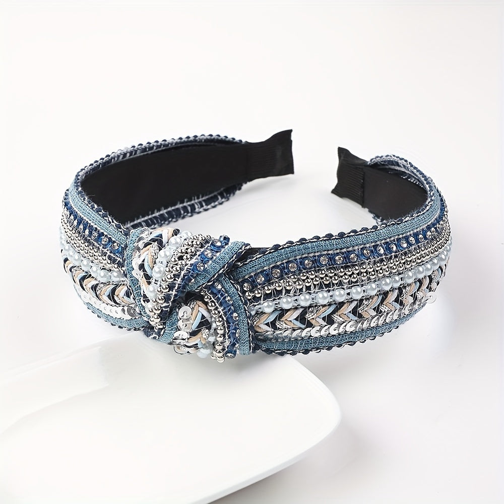 Elegant statement Bohemian knotted headband with rhinestone detailing