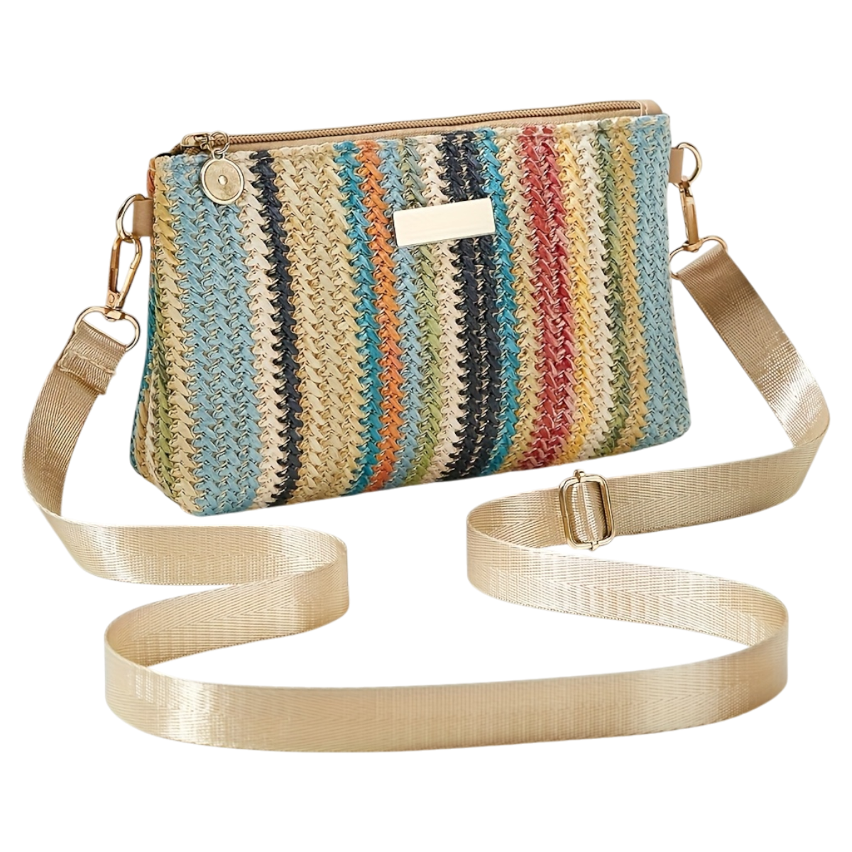 Vintage Country-Style Colorful Woven Crossbody Bag with Adjustable Strap and Spacious Interior