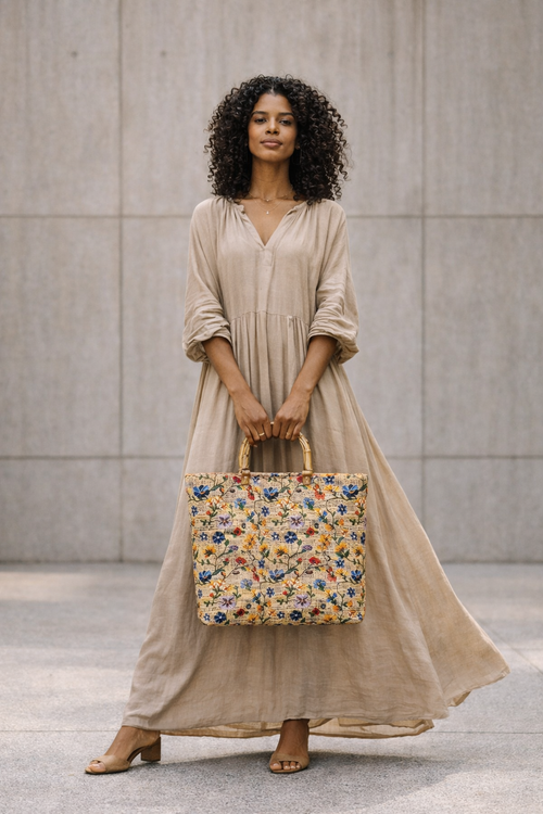 Bohemian Floral Embroidered Large Capacity Tote Bag for Everyday Use, Shopping & Travel