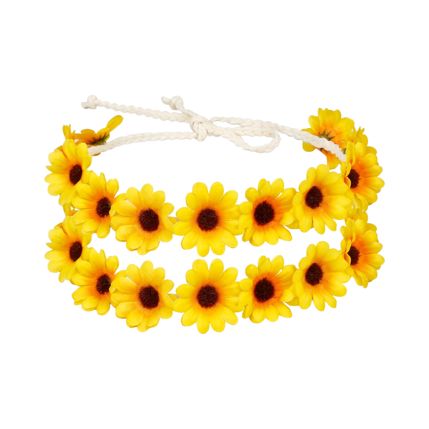 2-pack sunflower and daisy flower crown headbands with adjustable tie-back