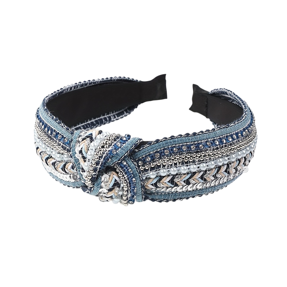 Elegant statement Bohemian knotted headband with rhinestone detailing