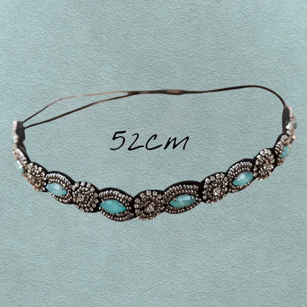 Retro turquoise beaded crown headband with rhinestone accents