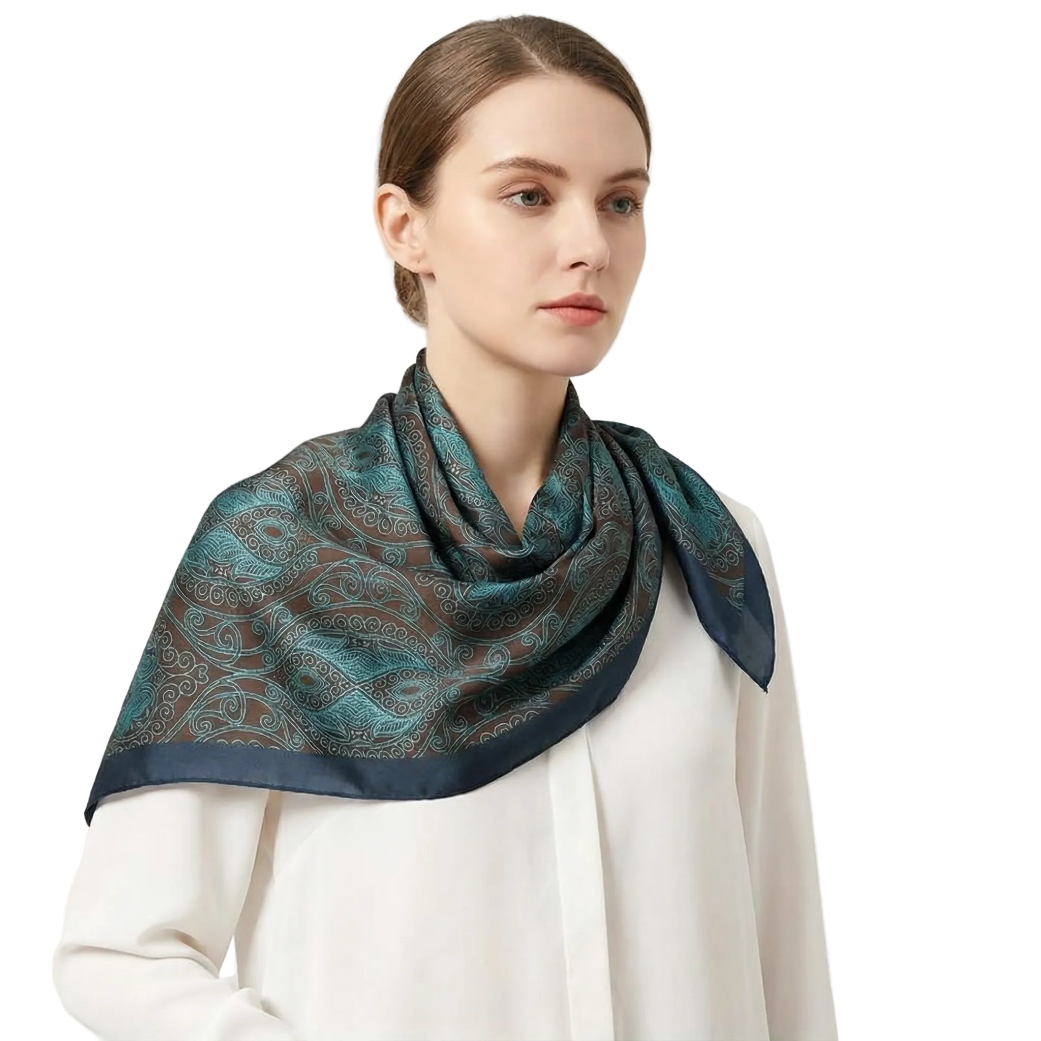 Bohemian Blue Color-Block Square Scarf – Lightweight Neck & Hair Scarf