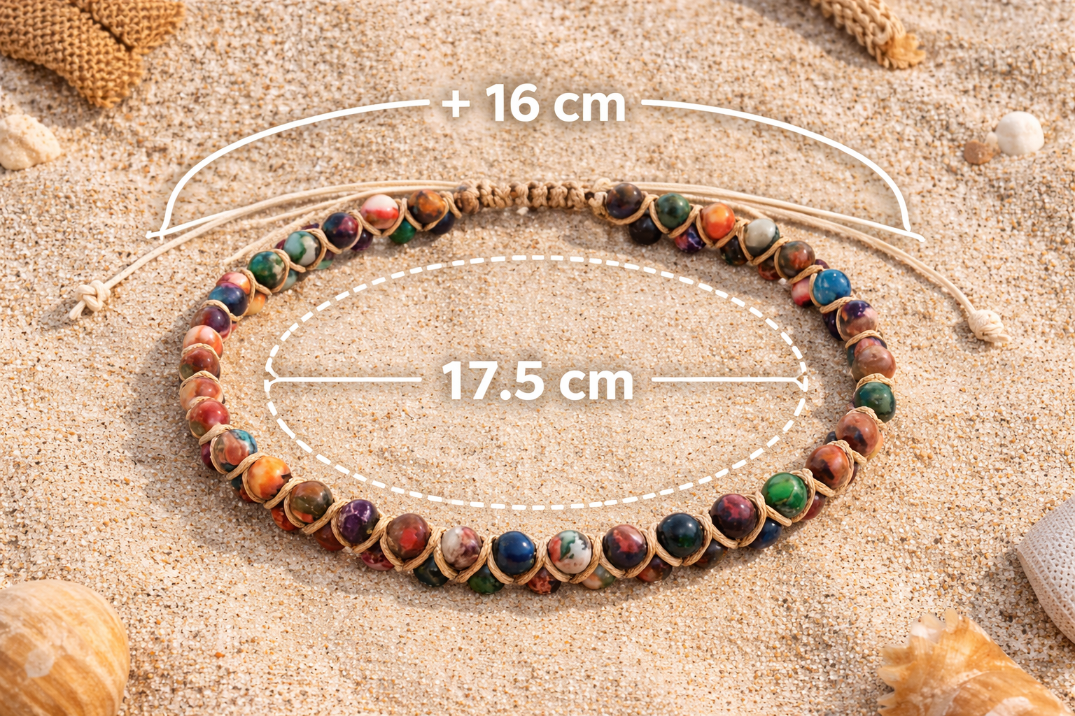 Adjustable Colorful Imperial Jasper Anklet – Handcrafted Boho-Chic Ankle Bracelet