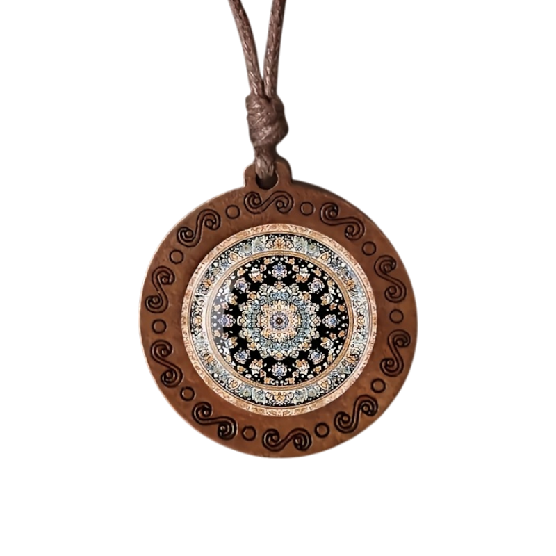Retro Bohemian Mandala Wooden Necklace – Adjustable Rope Cord