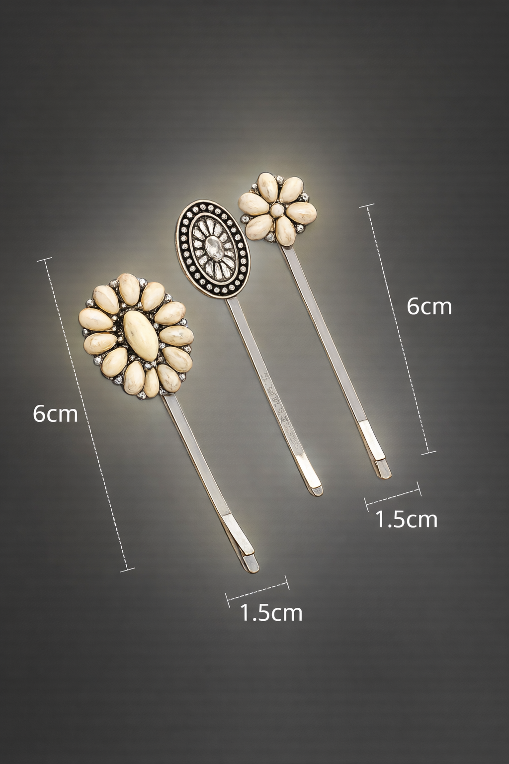 Boho western ivory hair clip set with floral and concho designs