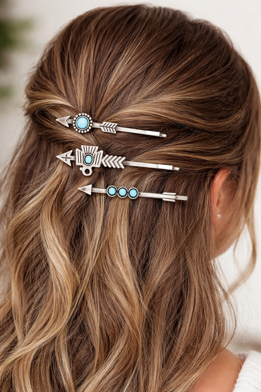 Boho western hair clip set with arrow design and faux turquoise