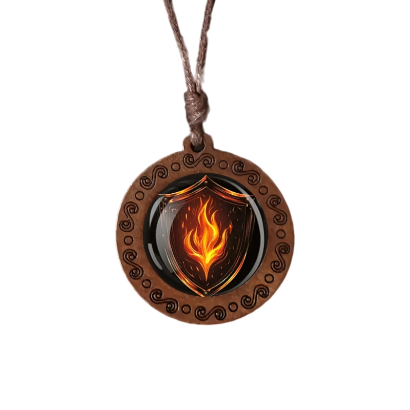 Bohemian Flame Armour Pendant Necklace – Adjustable Wooden Charm