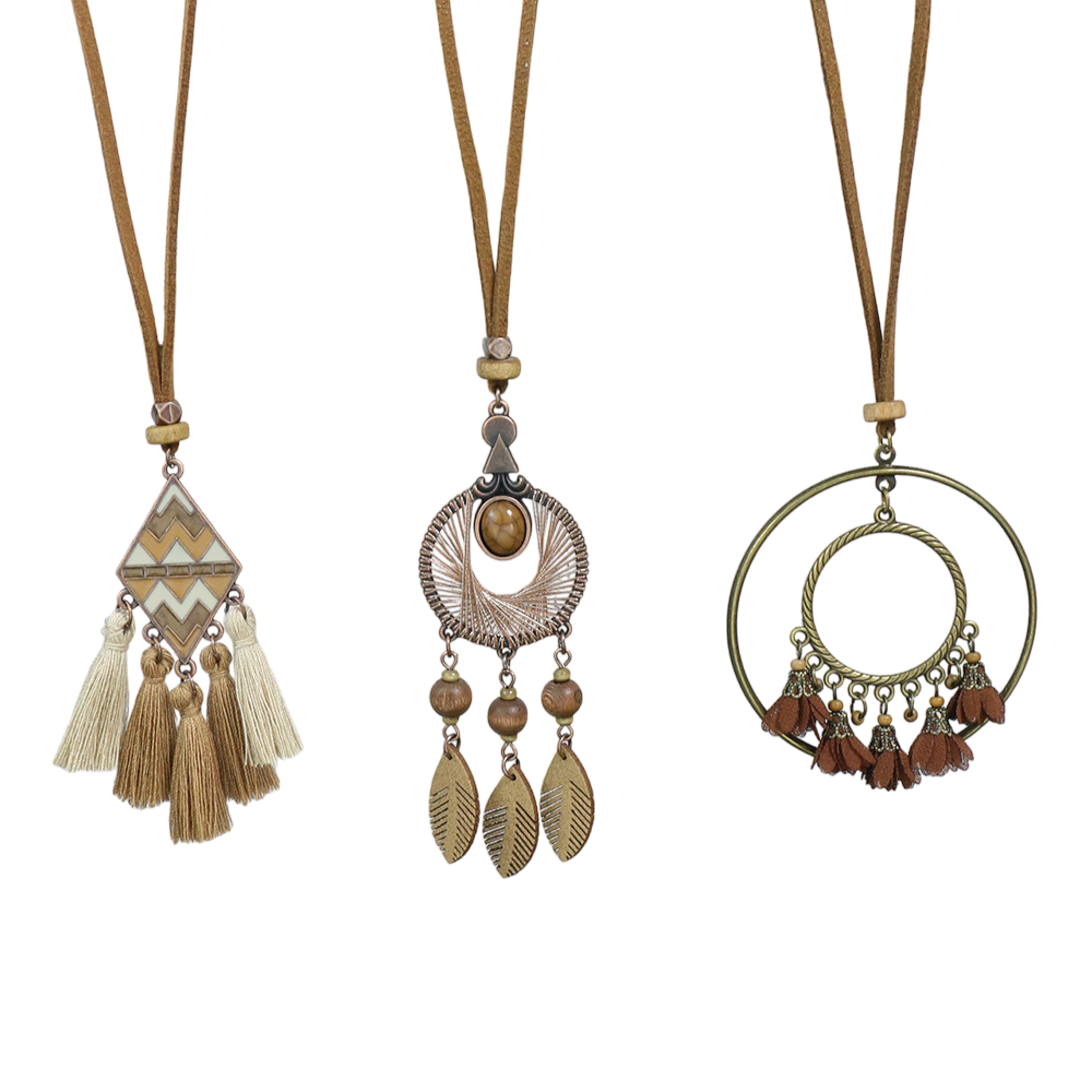Brown Series Bohemian Pendant Necklace Set – Set of 3
