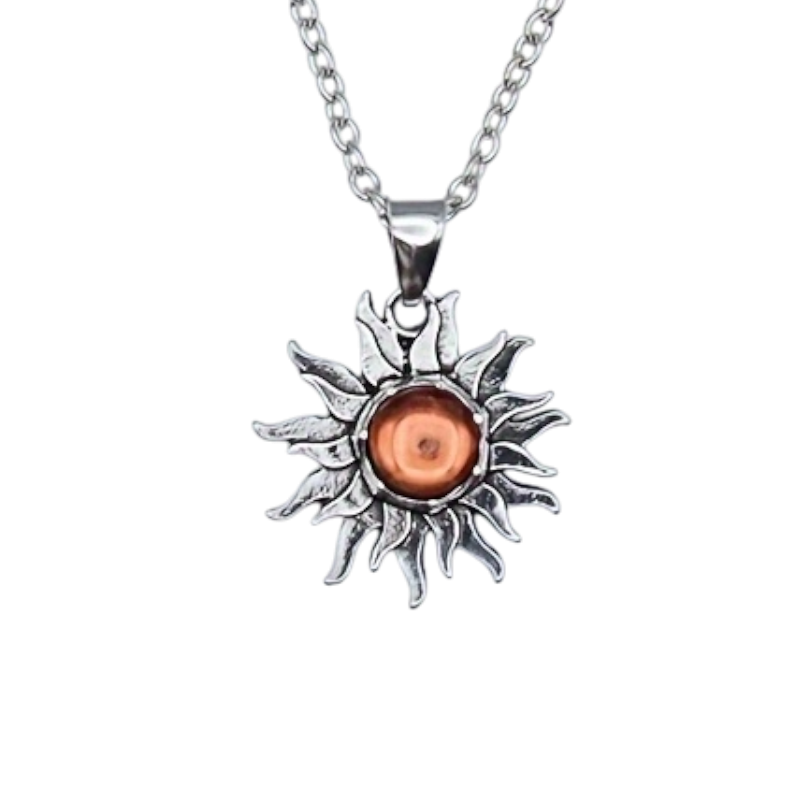 Silvery Bohemian Sun-Shaped Pendant Necklace – Minimalist Jewellery with Synthetic Gem