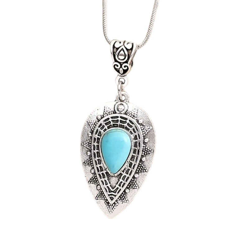 Vintage Carved Water Drop Turquoise Pendant Necklace