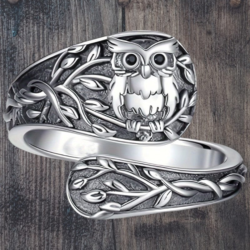 Vintage Owl Vine Spoon Ring – Adjustable Bohemian Statement Ring