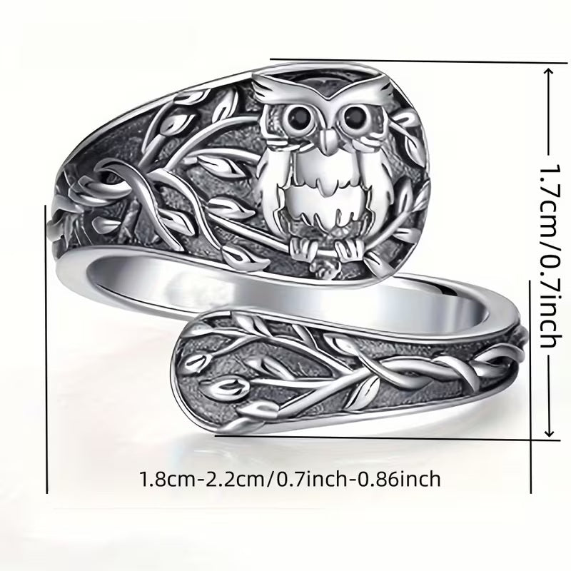 Vintage Owl Vine Spoon Ring – Adjustable Bohemian Statement Ring