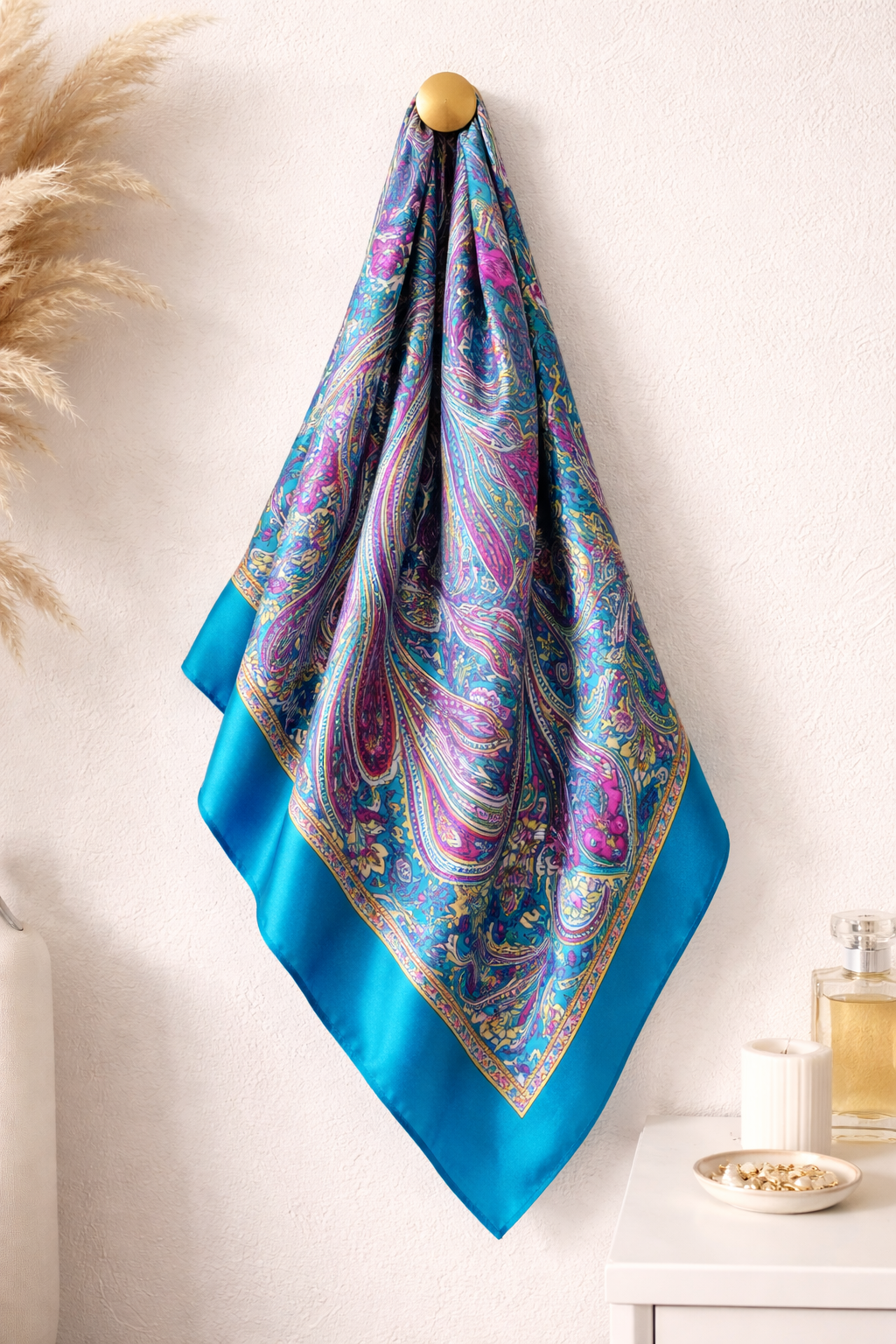 Retro Satin Paisley Square Scarf – Elegant Bohemian Headwear for Women