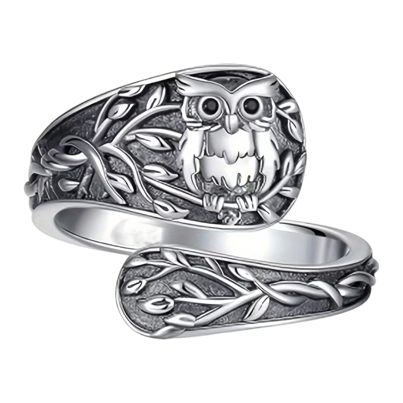 Vintage Owl Vine Spoon Ring – Adjustable Bohemian Statement Ring