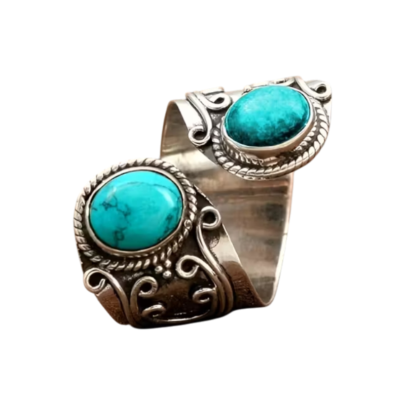 Bohemian Turquoise Adjustable Statement Ring - Vintage Silver Finish