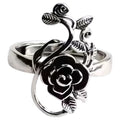 Vintage rose floral ring with adjustable silver-tone band