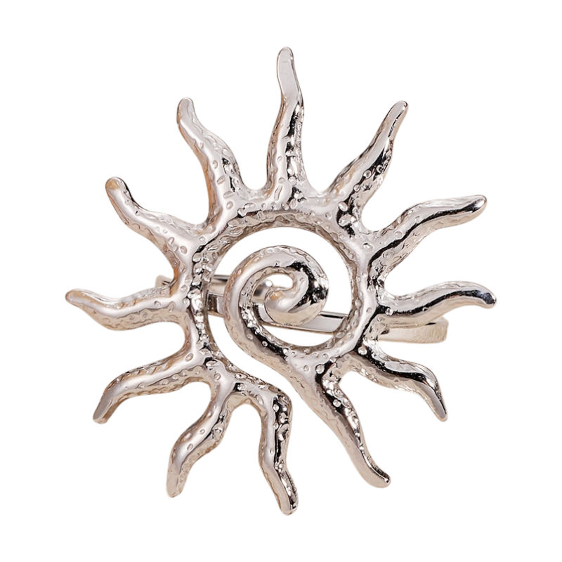 Adjustable bohemian sun ray open ring with vintage textured finish.