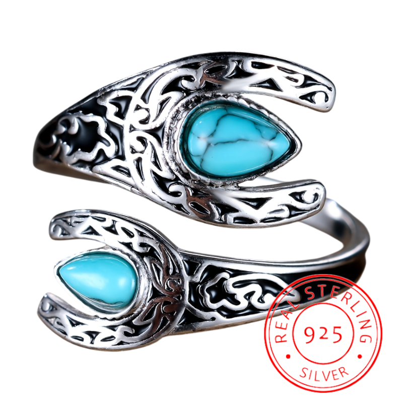 Vintage Western 925 sterling silver spoon thumb ring with turquoise-style stone