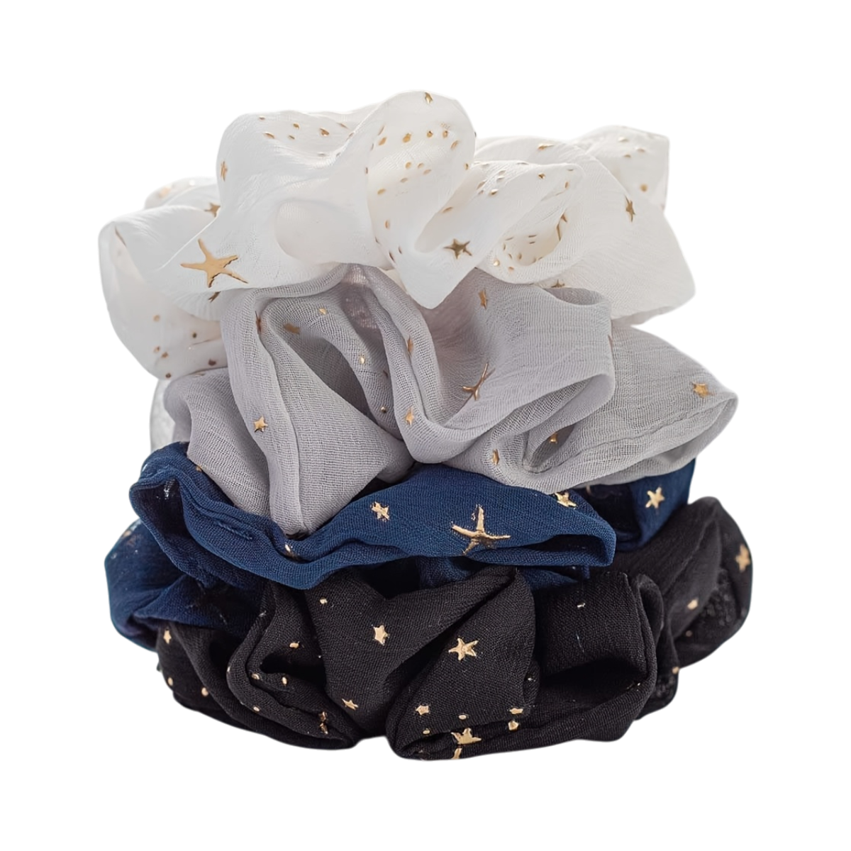 Set of 4 Bohemian Chiffon Star Scrunchies – Elastic Ponytail Ties & Hair Ropes