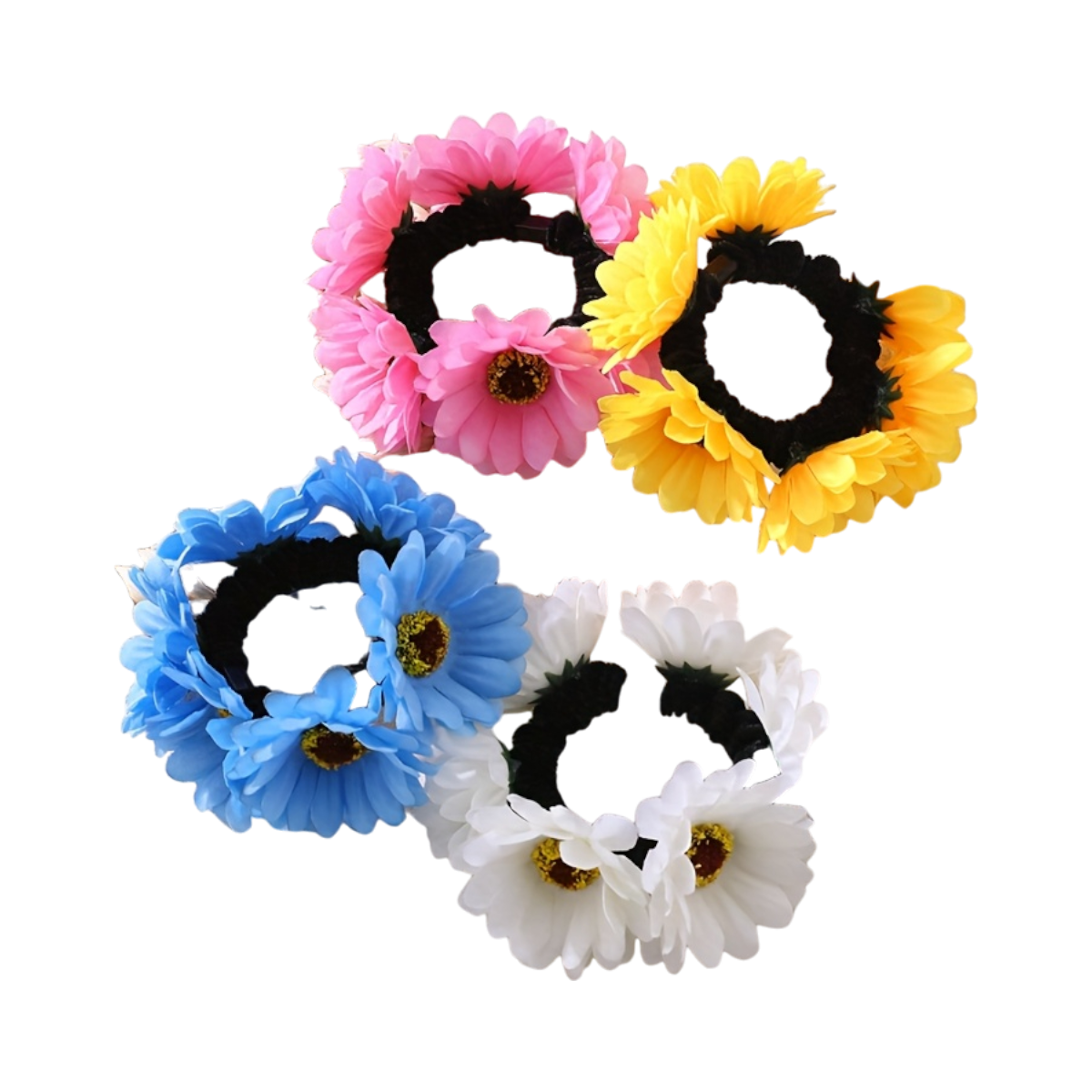Set of 4 Floral Hair Scrunchies – Sweet Flower Hair Ties for Buns & Ponytails