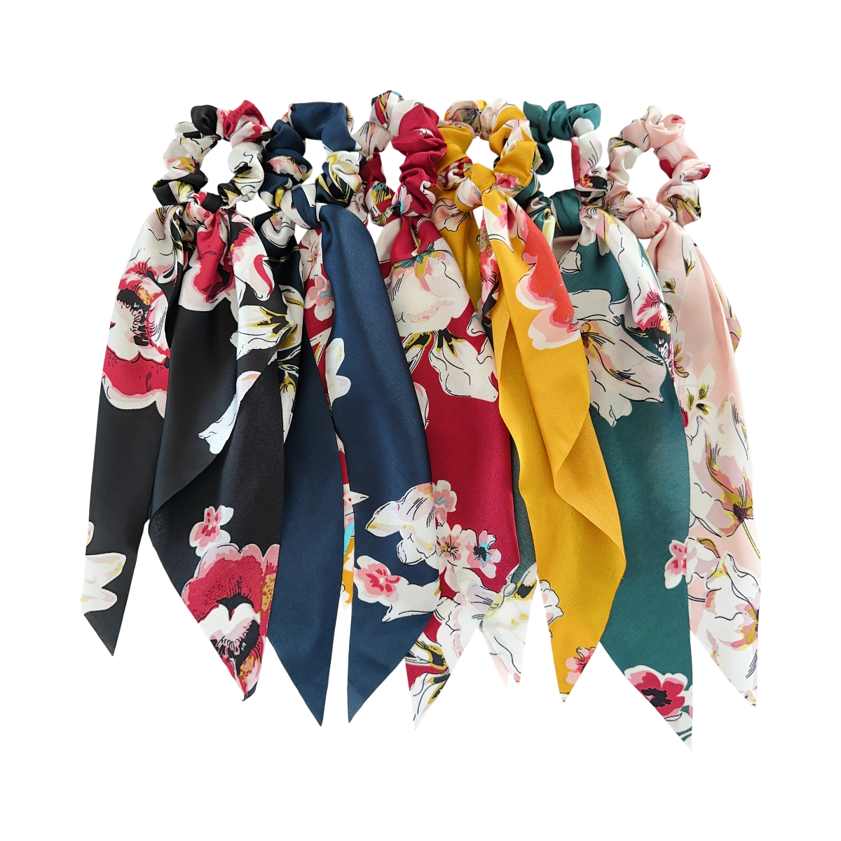 6 x Bohemian Printed Bow Scrunchies–Elegant Floral Hair Ties for Women