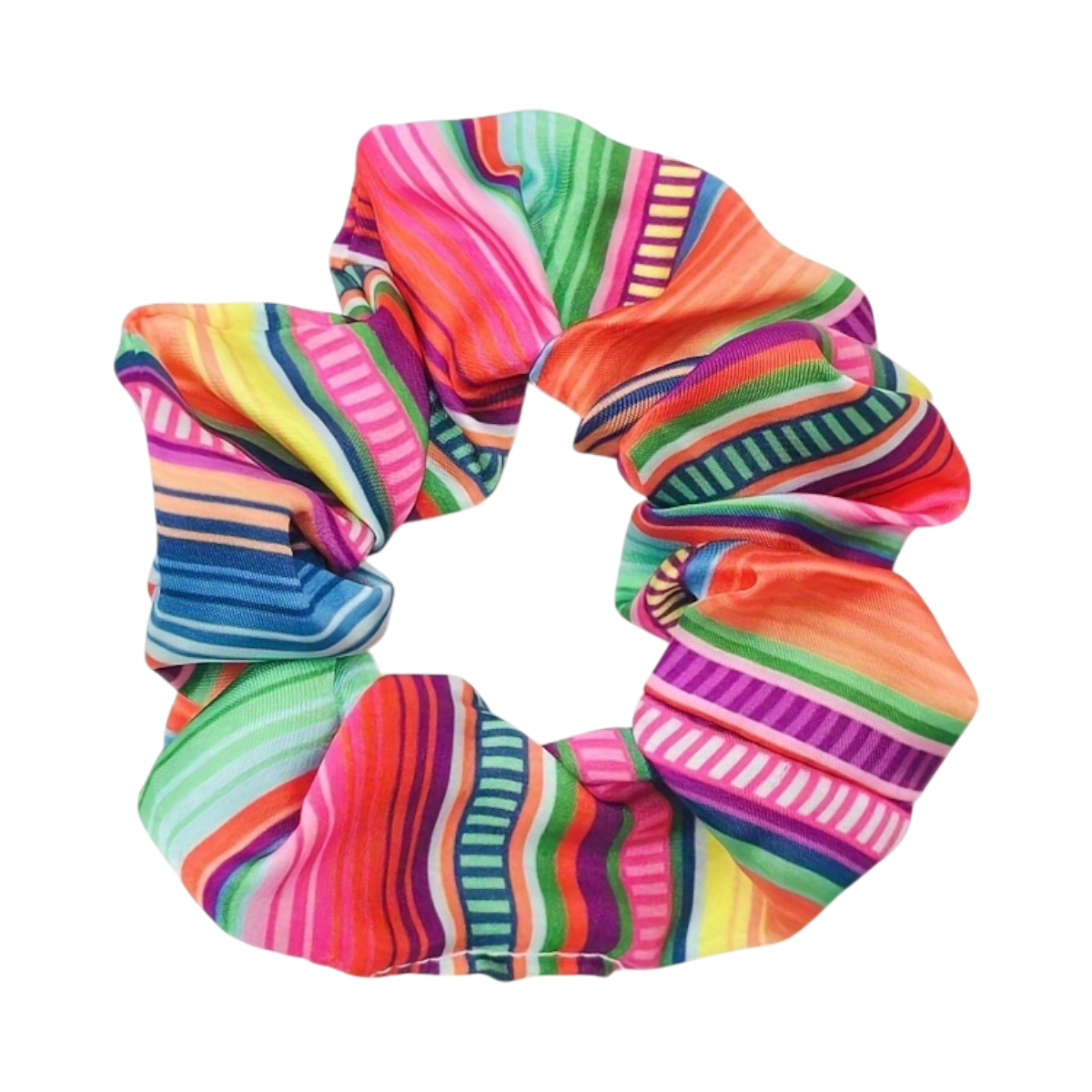Mexican Rainbow Striped Fabric Hair Scrunchie – Boho Elastic Hair Tie