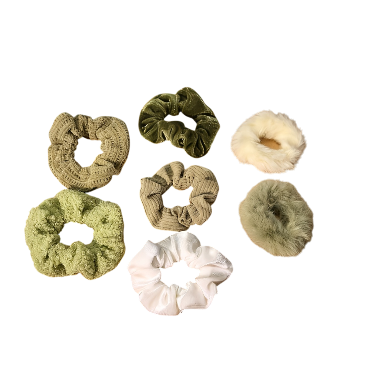 Set of 7 Velvet & Plush Hair Scrunchies – Soft Hair Bands for Women