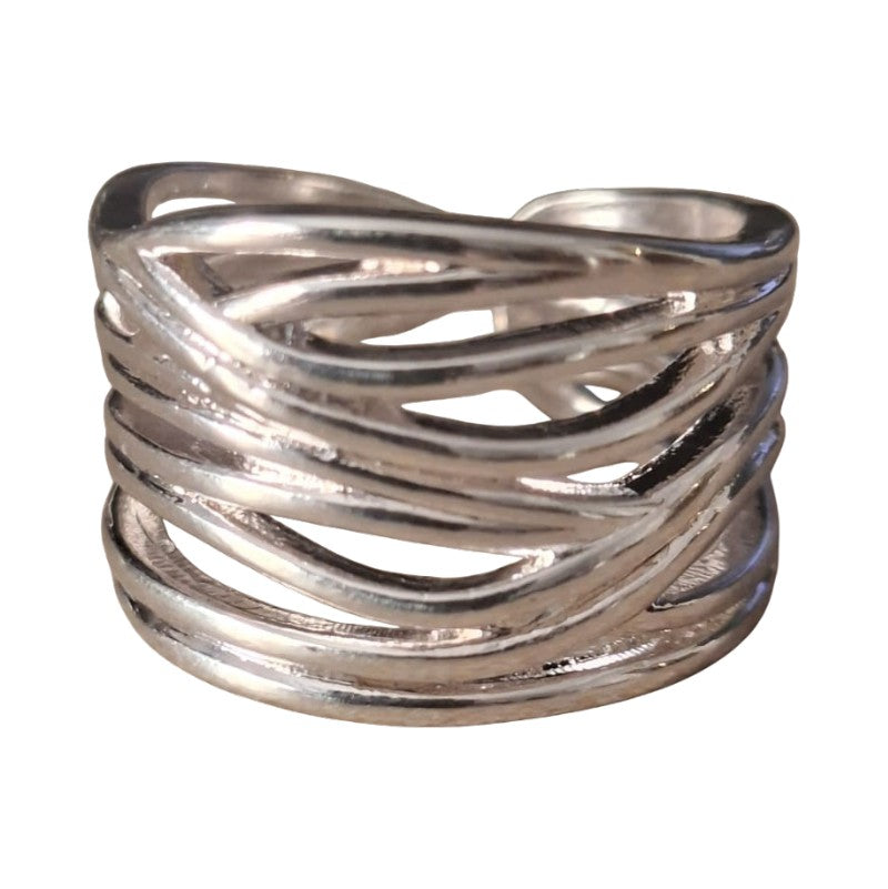 Wide adjustable 925 sterling silver ring with a vintage boho design