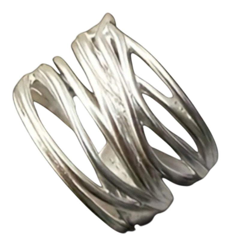 Wide adjustable 925 sterling silver ring with a vintage boho design
