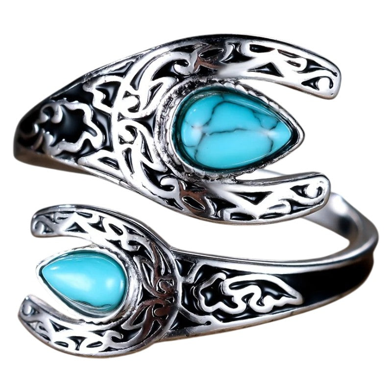 Vintage Western 925 sterling silver spoon thumb ring with turquoise-style stone